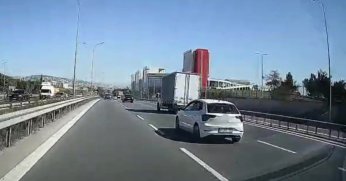Kamyonuyla araçların arasından makas atarak ilerledi 